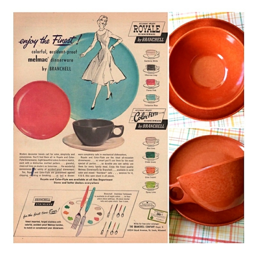 BRANCHELL Royale Designer Vintage Melmac Dinnerware - Lot of 4 Pcs - Picture 3 of 14